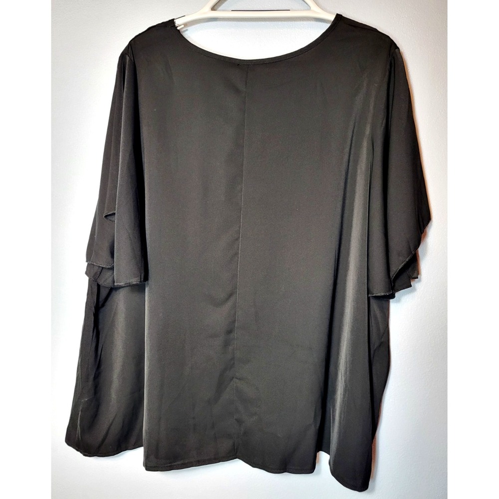 Shein Curve V-neck Black & Green Tops‎ Flutter Sleeve Flare Hem Size 4XL Career - Picture 5 of 9